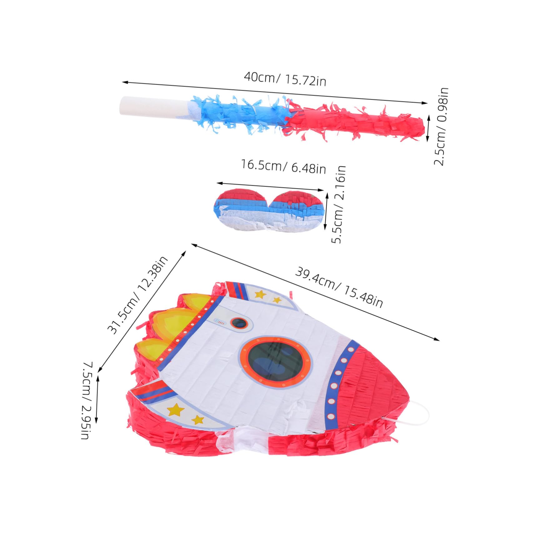 Piñata Cohete Infantil para Fiestas y Shower Decoración Temática Espacial con Varilla para Interactivo Colgante Resistente de Cartón con Papel Crepé para Cumpleaños y Eventos