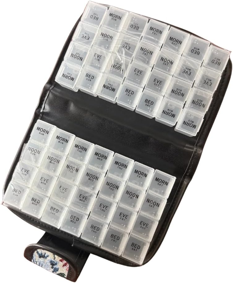 Floral Pill Case Box, Pill Organizer 14 day Pill Holder Travel Pill Container & Medication Organizer, Travel Case - 4 Marked Compartments for each Day of the Week - Morn, Noon, Eve, Bed
