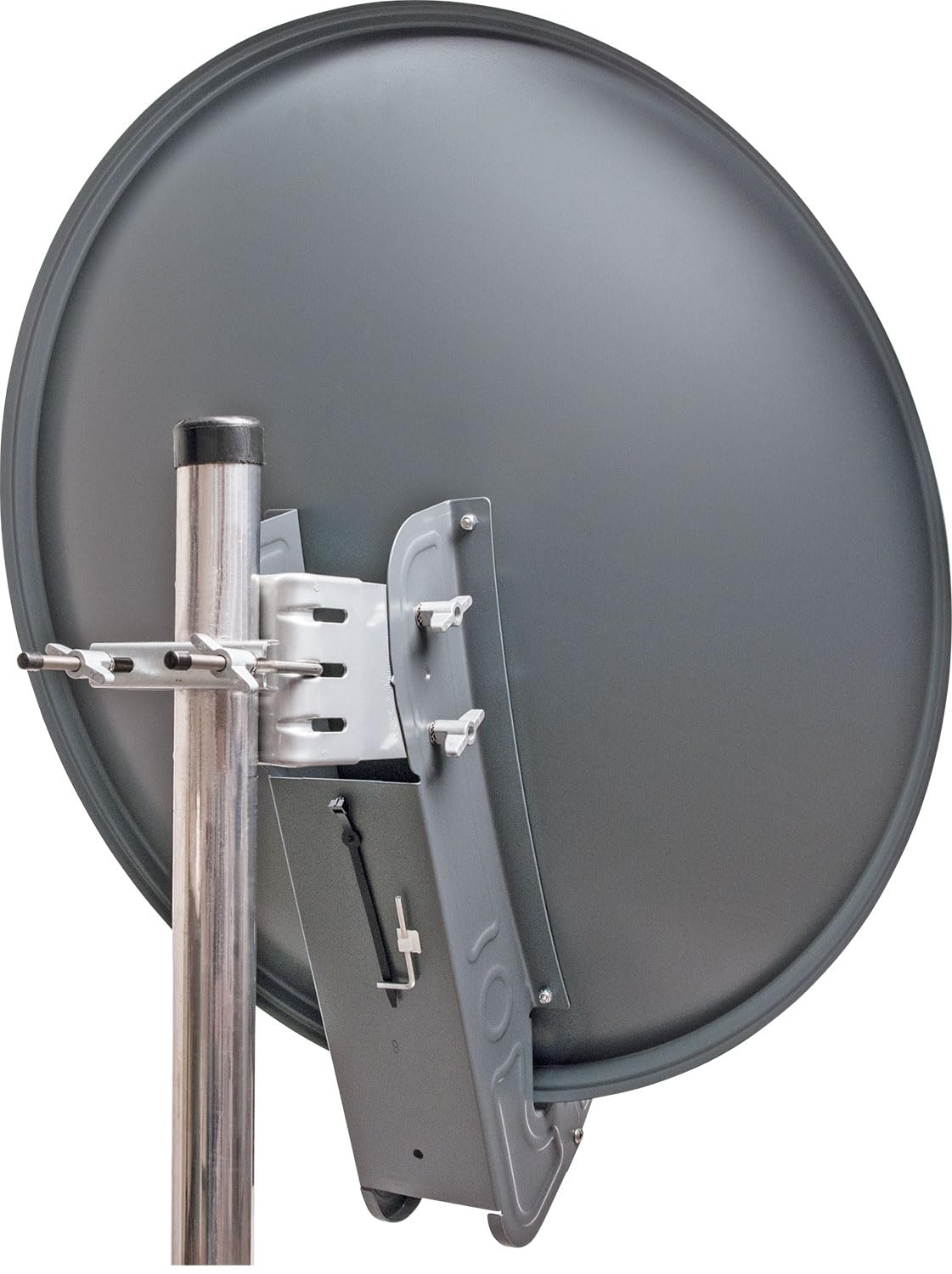 SCHWAIGER Kit complet de parabole satellite - Ø 80 cm - Antenne offset en aluminium anthracite - Avec Quad LNB 4 voies et LNB double bras de support - Réception numérique HD et 4K - Guide-câble
