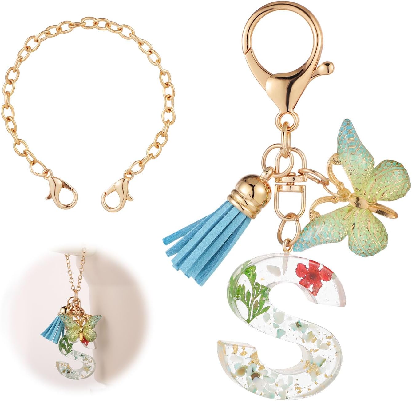 Bottle Chain for Stanley Cup, Cute Letter Charm with Butterfly and Tassel Accessories for Tumbler Compatible with 40oz Stanley Cup