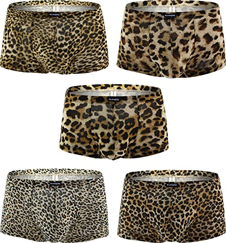 Men's Leopard Boxer Briefs Pouch Trunk Low Rise Comfortable cotton underwear