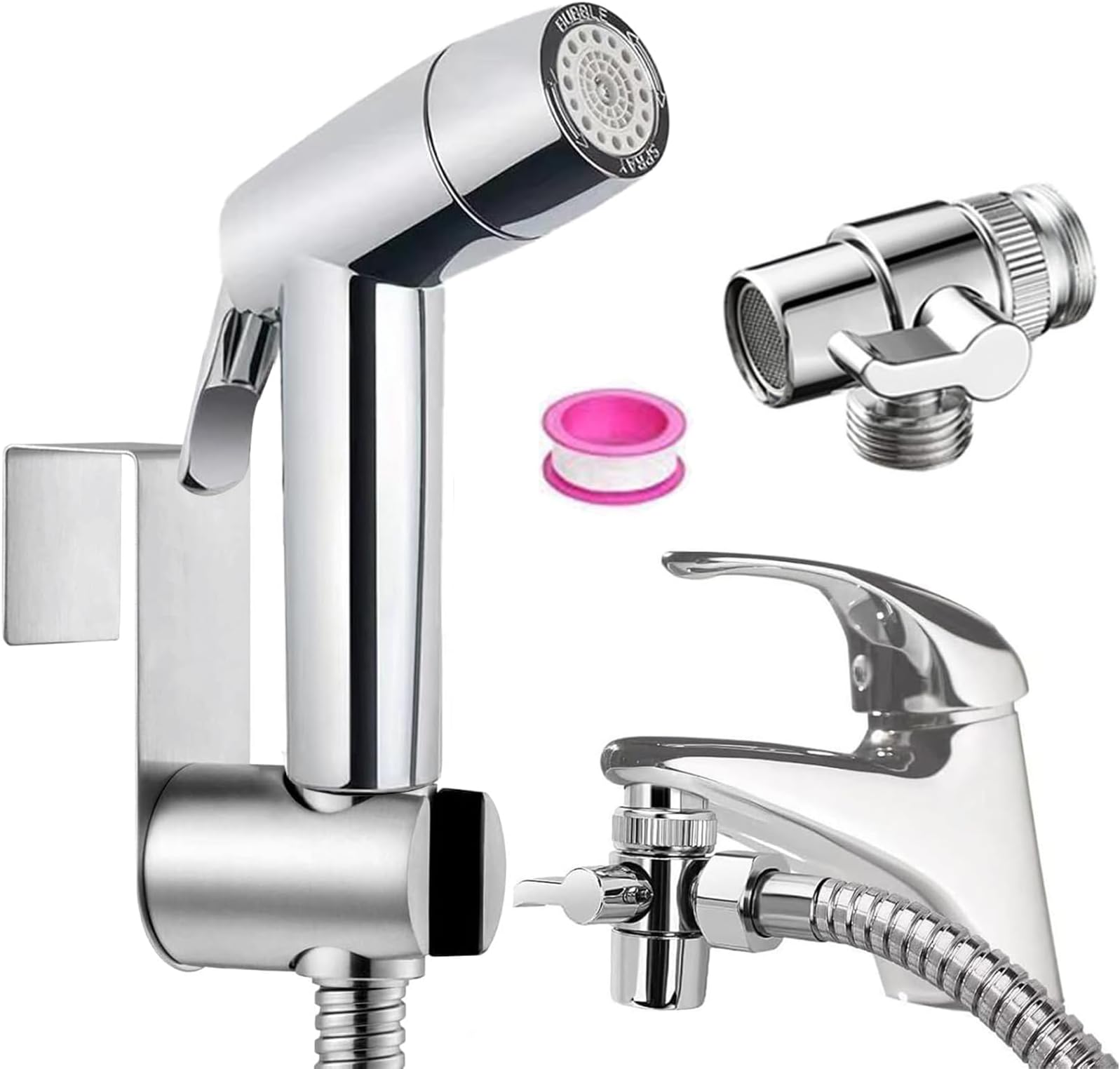 Handheld Bidet Sprayer Toilet Bathroom Douche Cloth Washing Diaper Cleaning Shower Head with with 2 Way Shower Diverter, 59in Hose and Hand Shower Holder