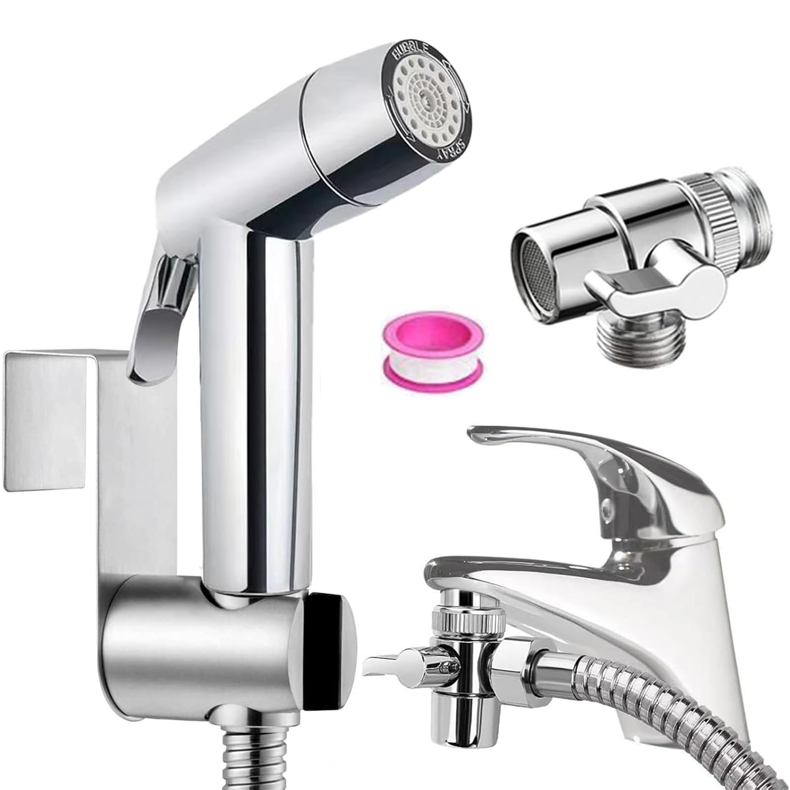 Bidet Handbrause Set, ABS-Kunststoff Baby Stoffwindelsprüh Kit mit Schlauchhaken aus Edelstahl, M22 x M24 Wasserhahnspender, Schlauch- und Hakentoilette oder Wandhalterung