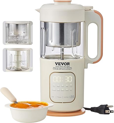 VEVOR Máquina de alimentos para bebés, procesador de alimentos para bebés, SUS304 de acero inoxidable de 4 cuchillas para bebés, licuadora de puré