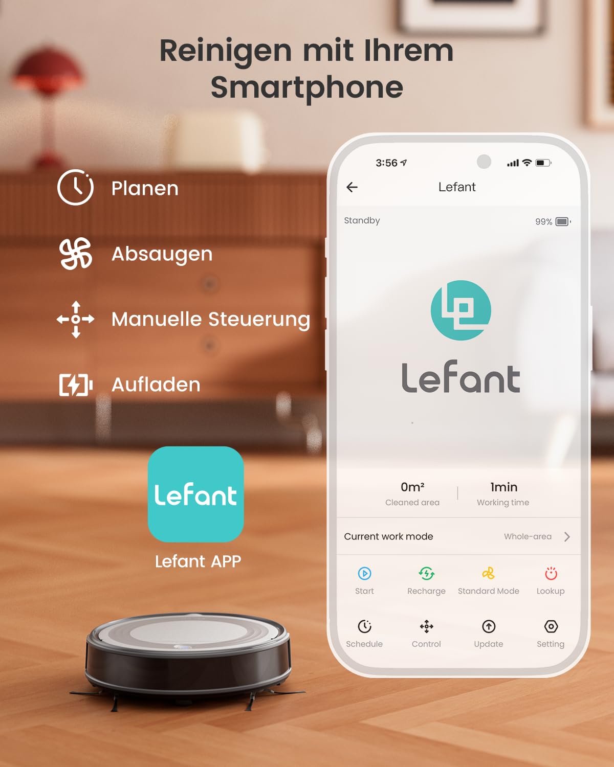 Lefant Saugroboter M310G, 4500Pa Staubsauger Roboter mit präziser PSD-Navigation, 180 Min Laufzeit, HEPA-Filter, WLAN Roboterstaubsauger ohne Wischfunktion, ideal für Tierhaare, Teppiche & Hartböden