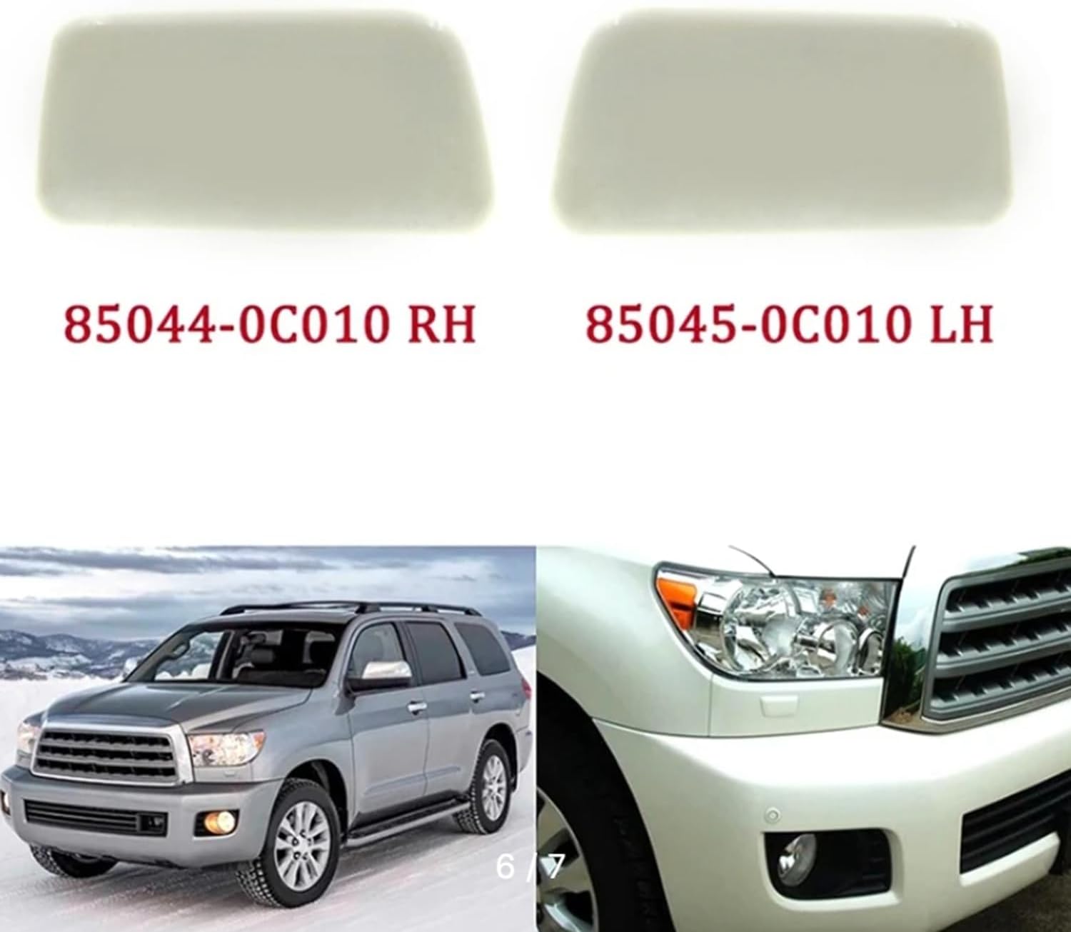 For Toyota Sequoia K6 2007-2020 Headlight Washer Nozzle Cover Pair - Direct Fit Replacement Plastic Covers 85044-0C010 85045-0C010 (Front Left/Right)