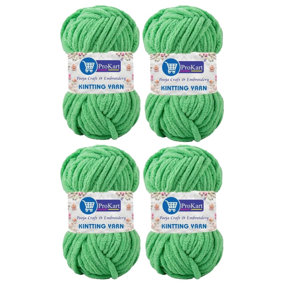 ProKart Premium Blankie Wool, Plush & Cuddly, Chenille Yarn Supersoft Hand Knitting Wool Ball | Blanket Thick/Mottu Yarn Ball Suitable for Hand Knitting and Crocheting for Baby, Adult, Sweaters, caps, Throws, Home Furnishing, Scarves, Blankets (Light Green, 100gms x 4 Pack)