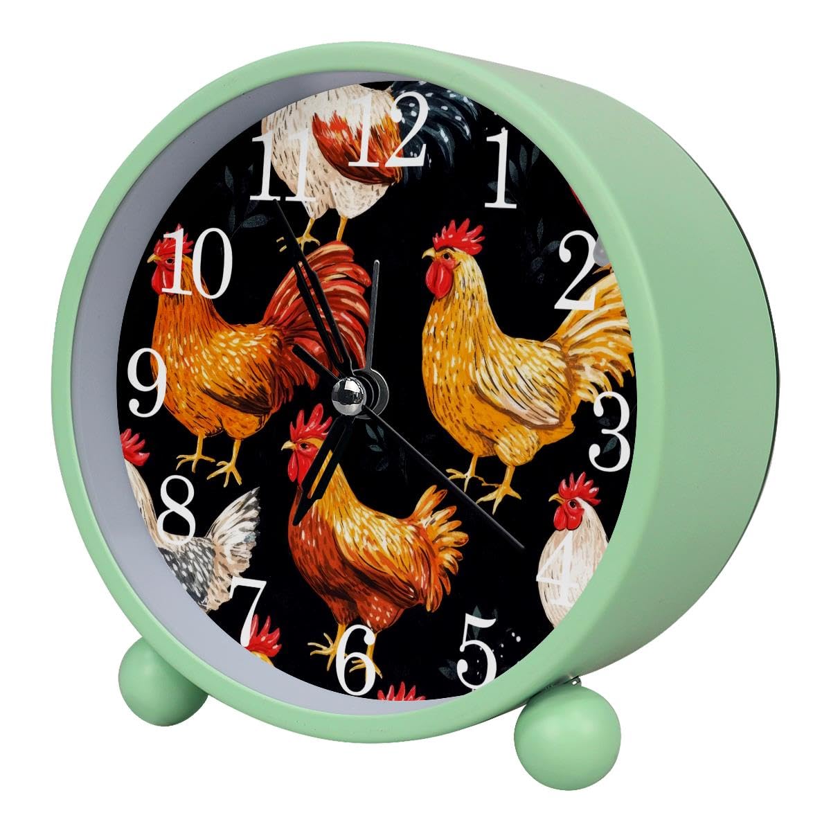 Alarm Clock Rooster Hens Chickens, Silent Non-Ticking with Night Light