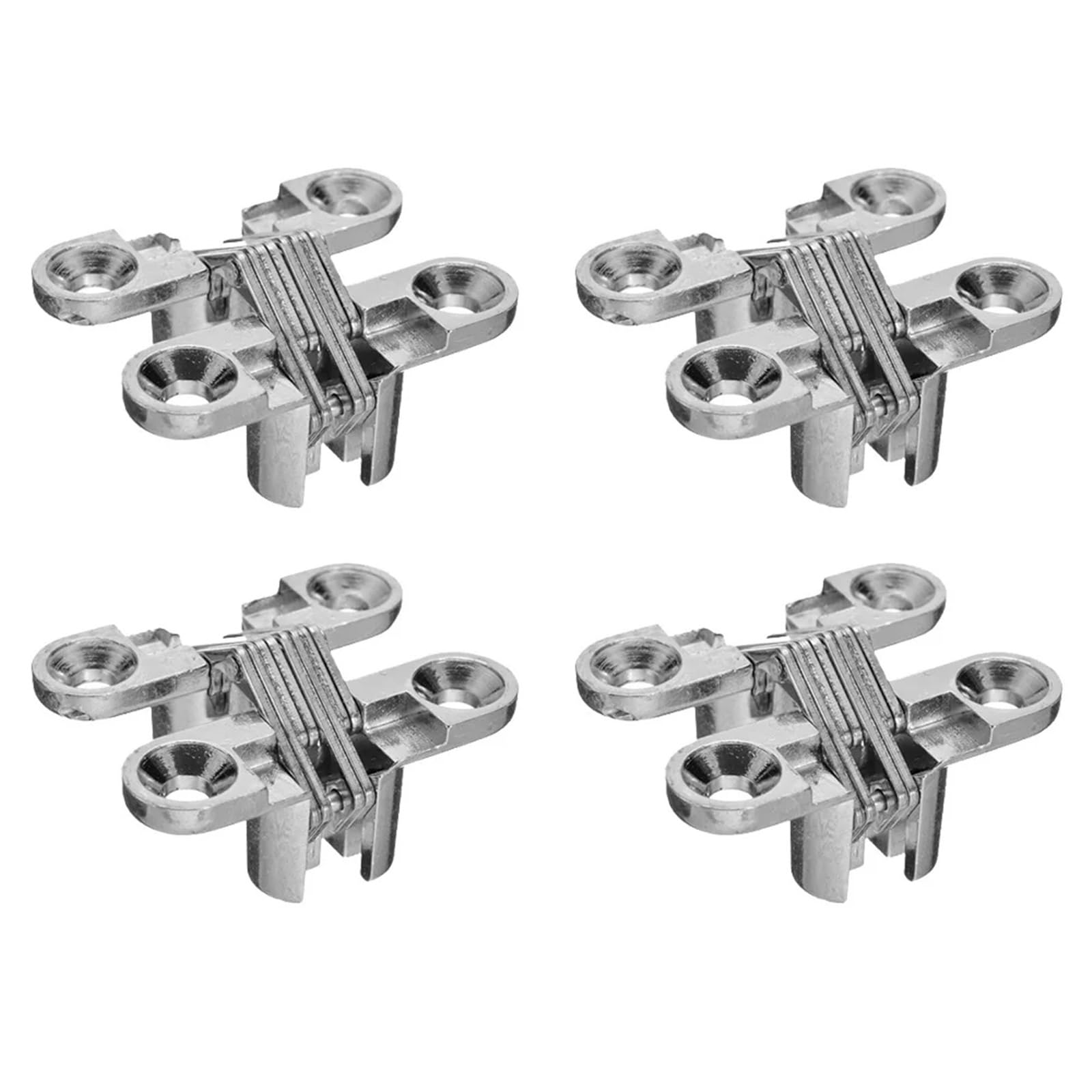 Concealed Hinges Hidden Folding Worktop Oncealed for Cabinet Cupboard Wooden Box Heavy Duty Door Hinge Hardware Cross Tool for Furniture(Silver 4Pcs)