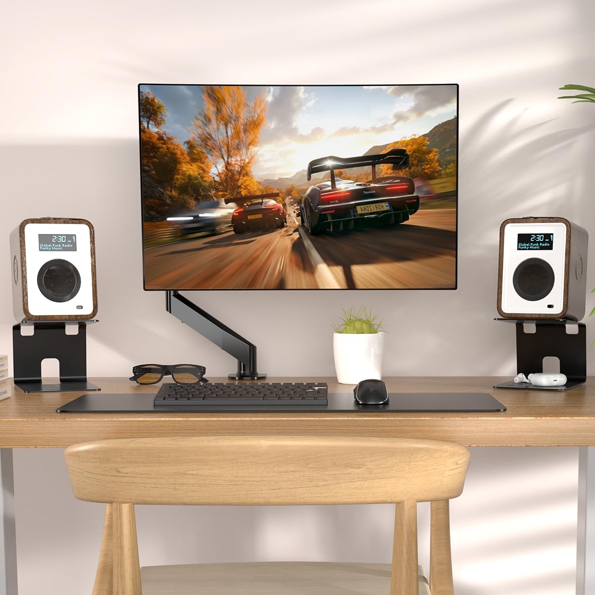 suptek supporto per altoparlanti da tavolo universale in metallo supporto audio da tavolo per altoparlanti del computer, capacità di carico: 15 kg per supporto per altoparlanti, 1 paio, nero
