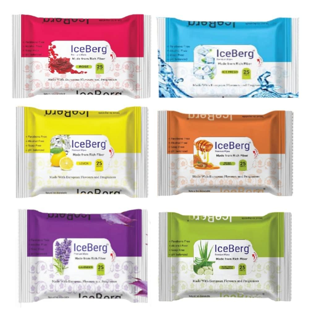 Ice Berg Wet Wipes Made with European Flovours and Fragrances (Combo Pack of 6) (150 Wipes)-image-12