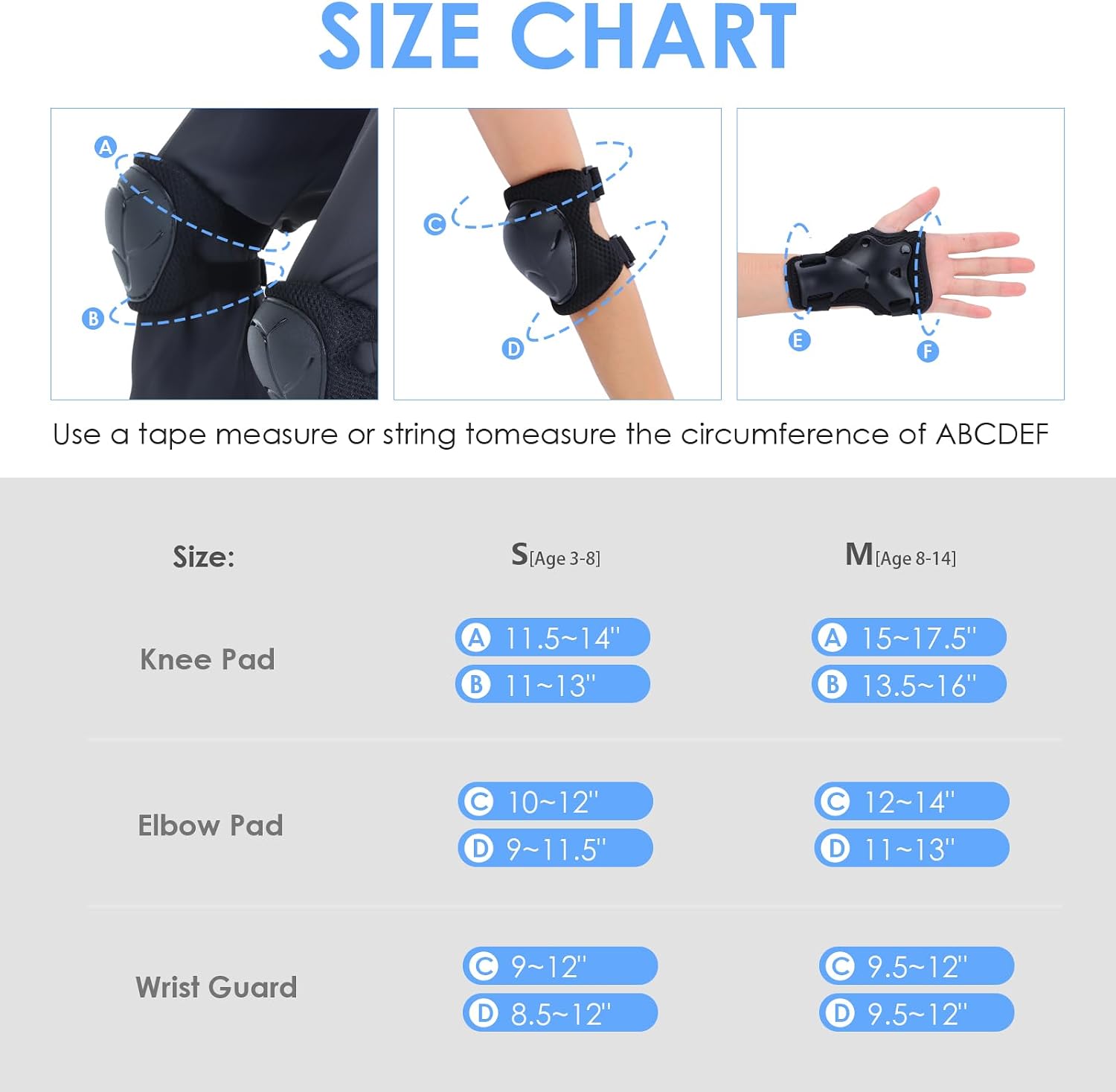 Knee Pads for Kids Toddler Knee Pads and Elbow Pads Set Kids Protective Gear Set with Wrist Guards 3 in 1 Kids Knee Elbow Pads for Cycling Skating Bike Rollerblading Scooter, 3-14 Years