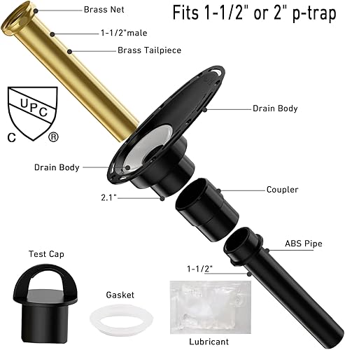 Miniatura 2 de ZASLEME Kit de drenaje de bañera independiente negro para bañera independiente, con 2 tubos traseros de latón y adaptador de plástico de PVC de 1-12