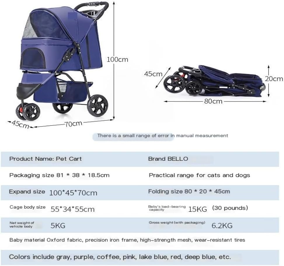 Pet Strollers Pet Stroller for Outings, Small Pull Cart, Puppy Stroller, Dog Walking Cart, Small, Lightweight, Foldable Cat Pet Stroller Medium(Blue,A)