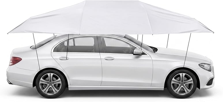 Semi Automatic Car Tent, Folding Car Protection Umbrella Cover with Adjustable Ropes Sun Protection Mobile Cars Awning Canopy Cover with Nbr Suction Cup for Vechiles with Sunroofs(181inch,Silver Grey)