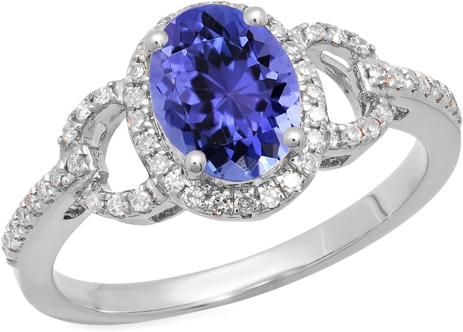 Dazzlingrock Collection 8x6mm Oval Tanzanite & Round White Diamond Halo Engagement Ring for Her in 14K Solid Gold