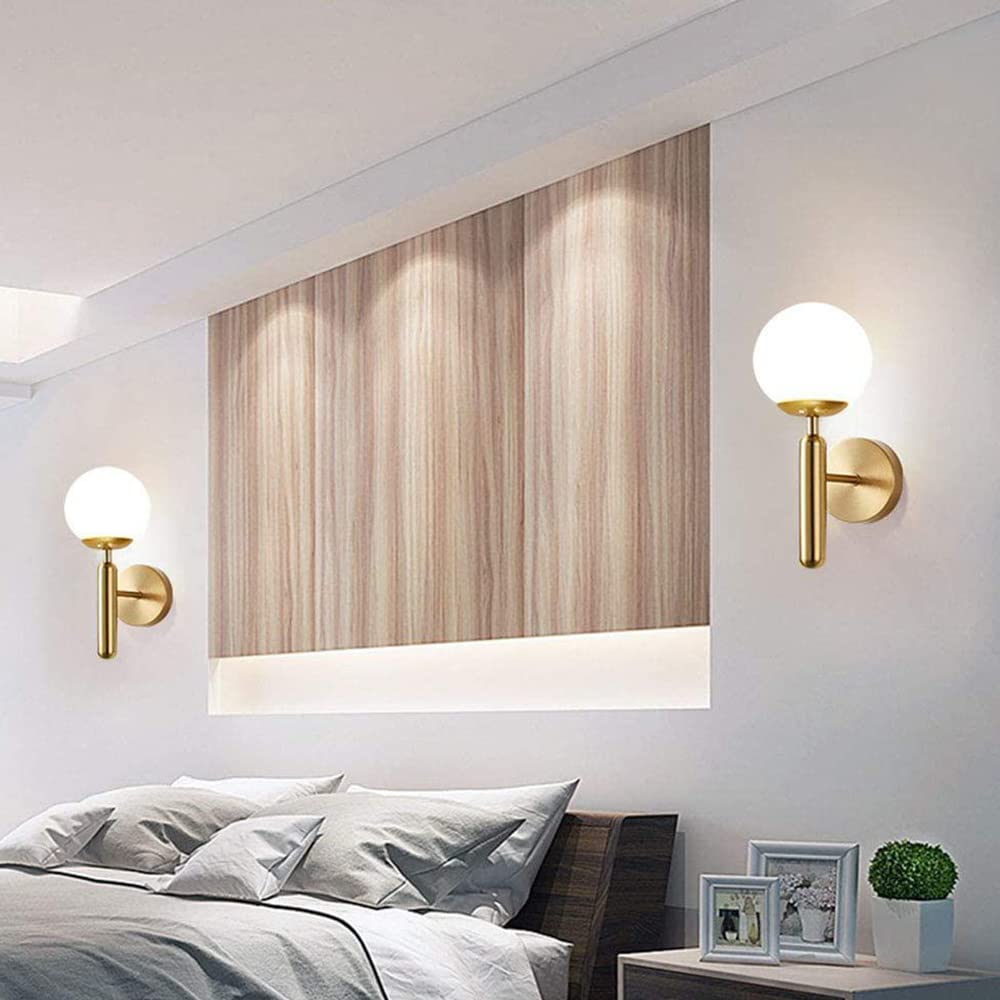 Moderne Retro Glass Ball Applique Murale Lampe de Chevet Intérieur Appliques en Métal Doré E27 Ampoule Foyer Salle à manger Applique Murale Décorative (sans ampoule)…