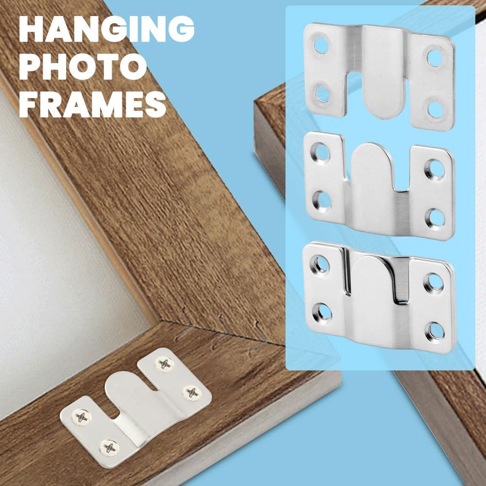 4 Pairs Flush Mount Bracket, Stainless Steel Interlocking Furniture Connector Heavy Duty Photo Frame Hook Large Picture Hanger for Hanging Headboards Large Picture Display