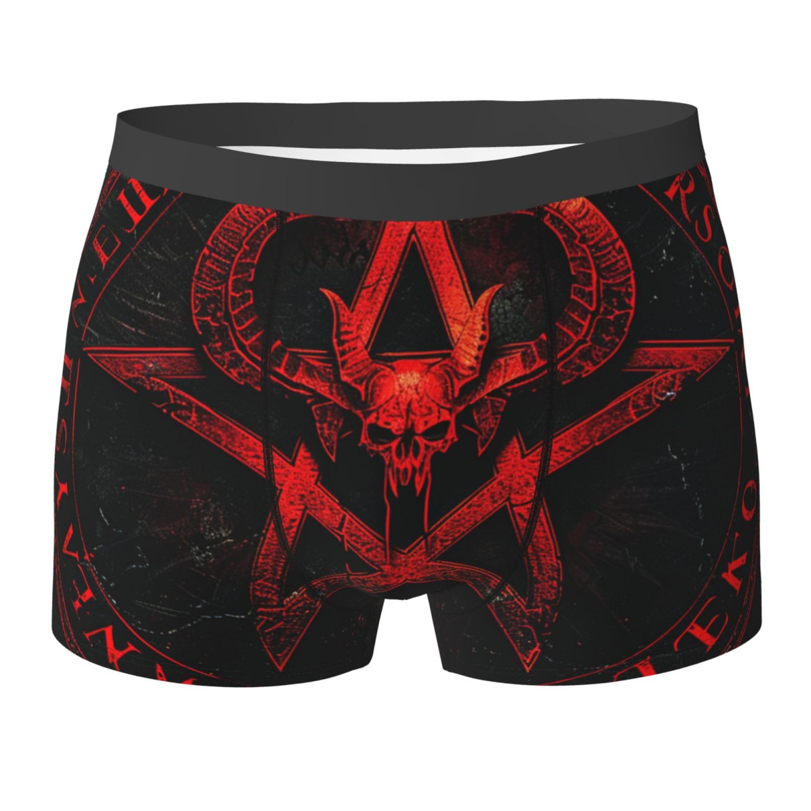 SMAZDFXX Men'S Boxer Briefs Satanic Pentagram Demon Devil Skull Satan Black Underwear For Men Stretch Comfort Soft Boxer Shorts