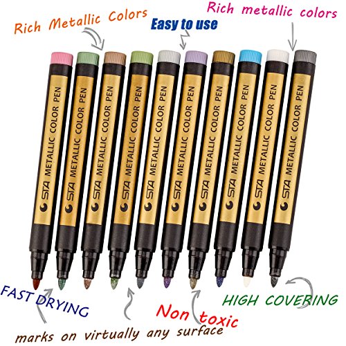 Misulove Metallic Marker Pens, Set Of 10 Colors Paint Markers For Black Paper, Rock Painting, Scrapbooking Crafts, Card Making, Ceramics, Diy Photo Album, Ceramic, Glass And More(Medium Tip) #TOP1