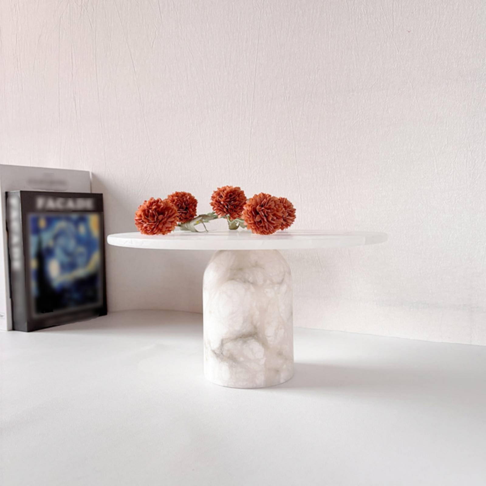Bandeja de Mármol Color Claro Multiuso Bandeja con Pedestal Uso Decorativo Tazón Pedestal para Salón, Escaparate