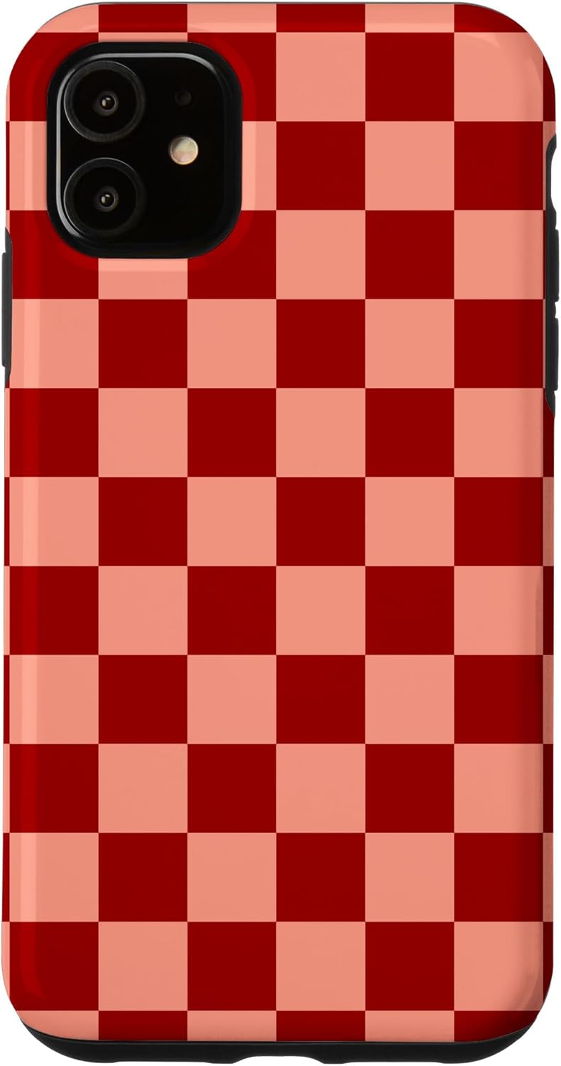iPhone 13 Red Pink Checkered Checkerboard Pattern Case