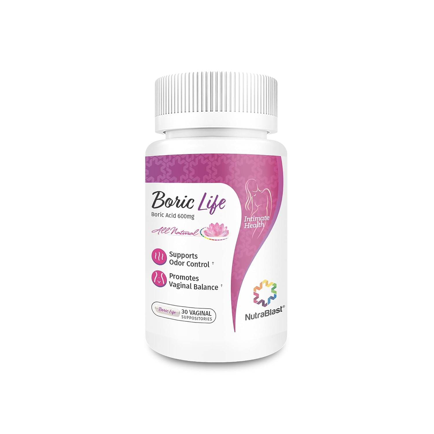 NutraBlast Boric Acid Vaginal Suppositories - 100 Pure Made in USA - Boric Life Intimate Health Support 30