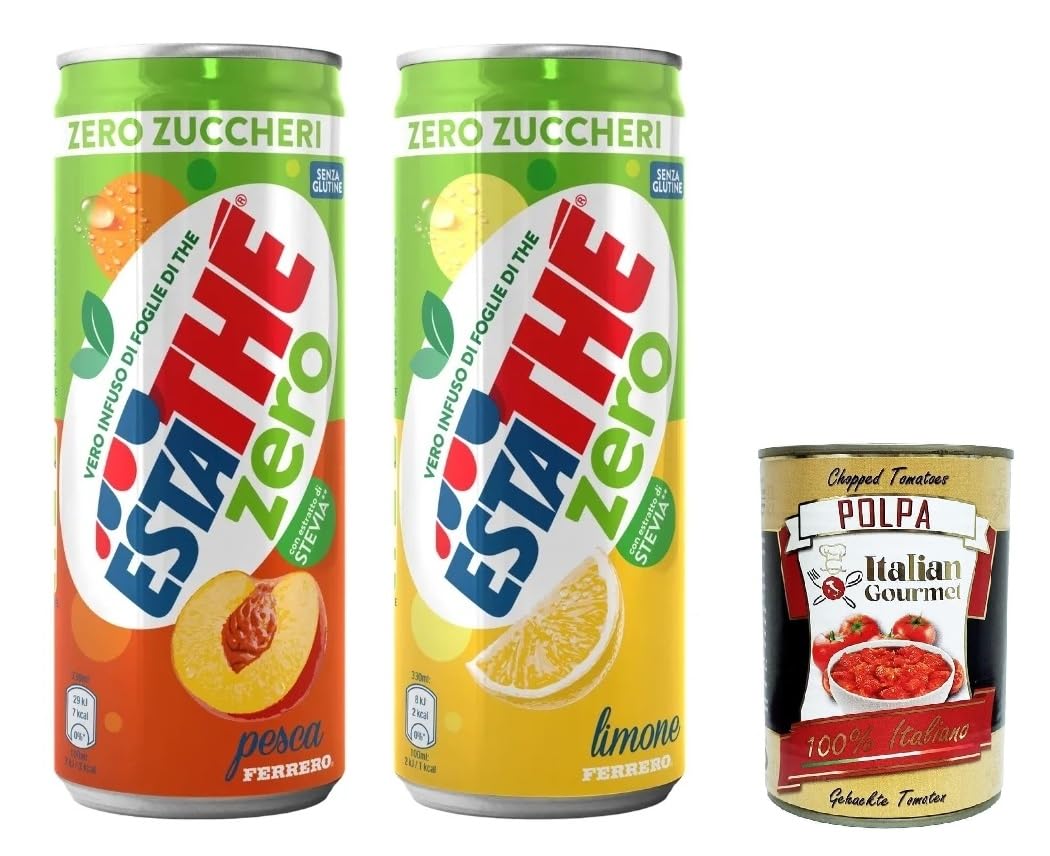 Italian Gourmet Estathé Zero Pesca&Limone Eistee, Pfirsichgeschmack und Zitronengeschmack, Zuckerfrei, mit Stevia, 33 cl, 48 Dosen