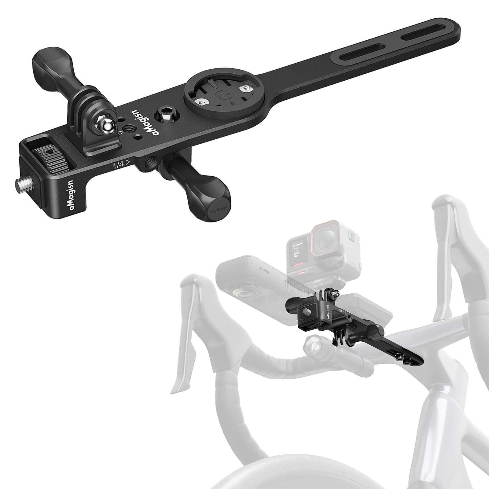Supporto Ciclocomputer per Insta360 Go Ultra/DJI Osmo Action 6 Supporto Action cam Accessori per Insta360 X5 Air/DJI Osmo Nano/GoPro (Manubrio Integrato)