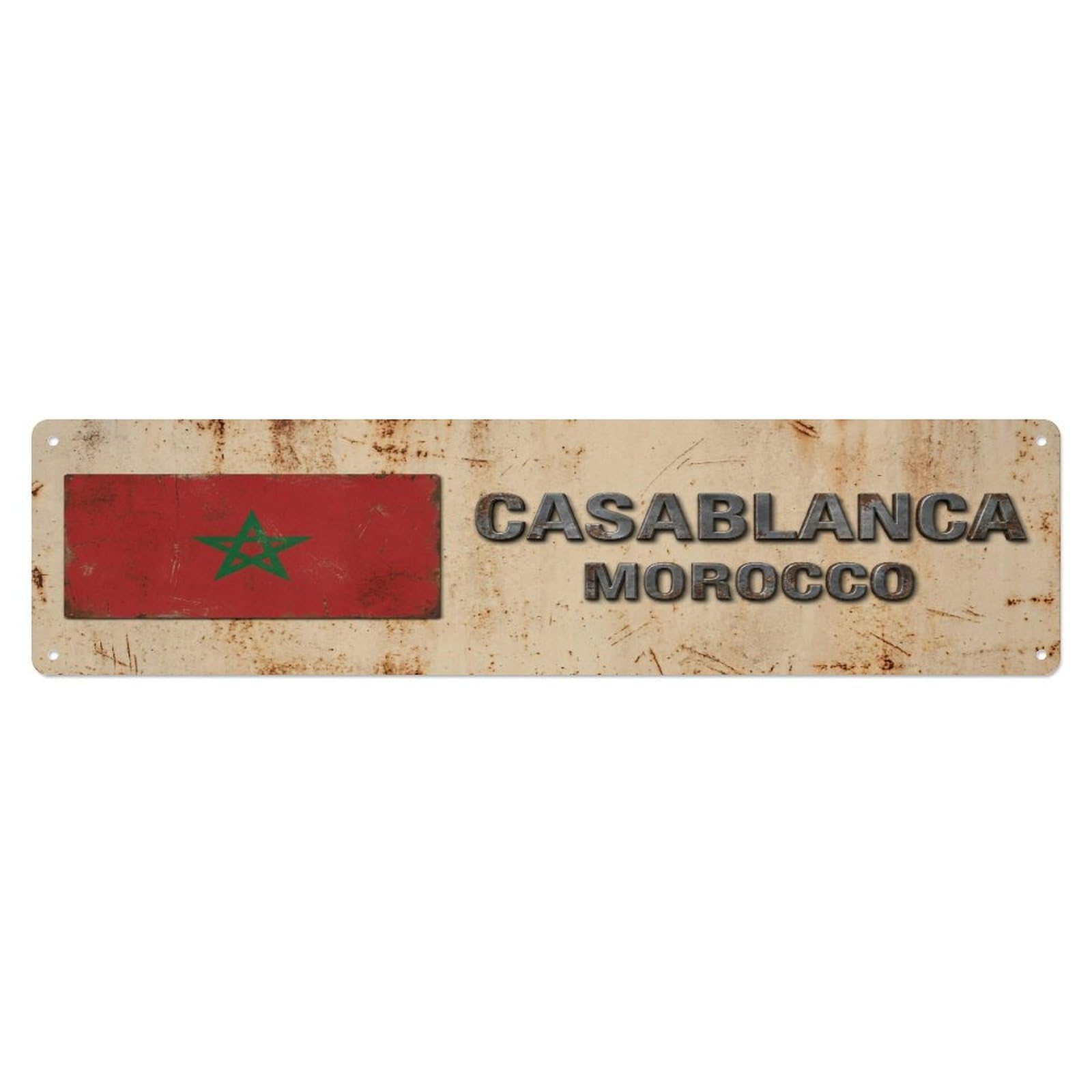 Okahys 4X16inch(10X40cm) Vintage Casablanca Morocco Flag Decor Rustic Travel Metal Tin Sign