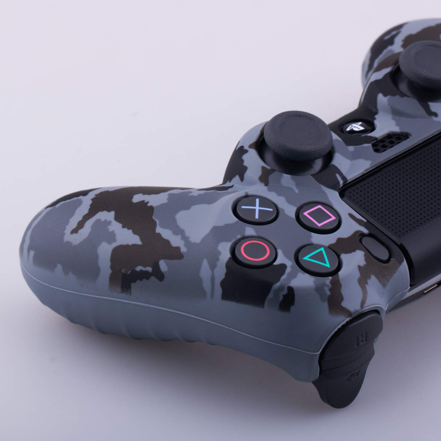1 Piece of SiliconeTransfer Print Protective Cover Skin + 6 Thumb Grips & Dust Proof Plugs for PS4/Slim/Pro Controller Camouflage Grey — view 4