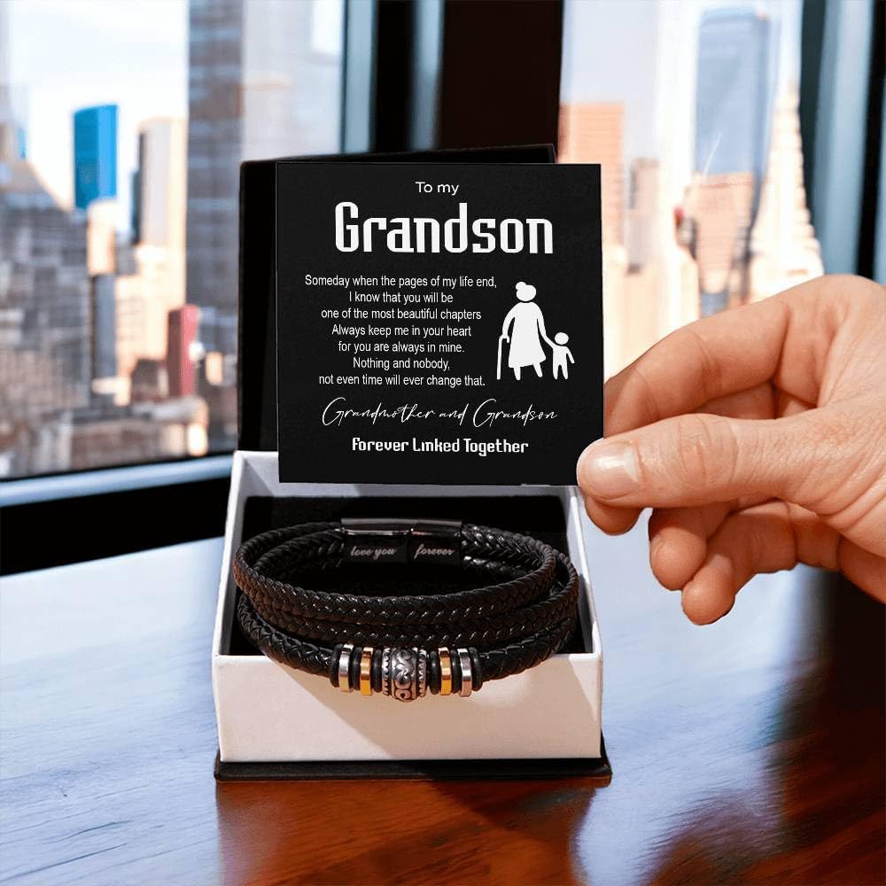 To My Grandson Bracelet from Grandma and Grandpa, Leather Bracelet For Grandson From Grandparents, Graduation Gift For Grandson, Grandson Birthday With Message Card and Gift Box. - Image 3