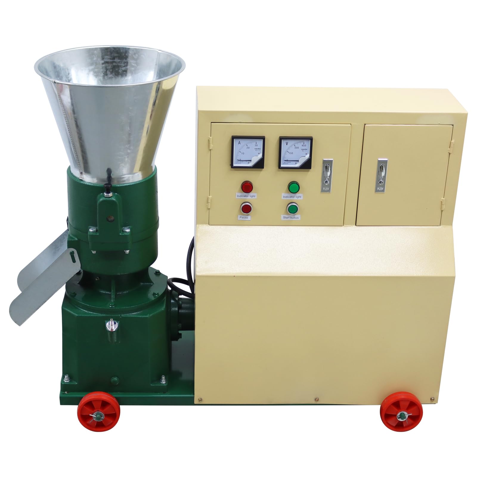 Feed Pellet Mill Machine with Distribution Box Feed Granulator Without Grinding Discs Pelletizer Making Machine 220V Three-Phase Electricity 200-250KG/h 7.5KW Two Head Press Roller