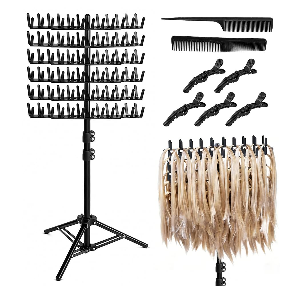 Braiding Hair Rack regolabile in altezza e pieghevole – 144 perni extension per capelli con fermagli per capelli + pettini, supporto per parrucchieri e trecce