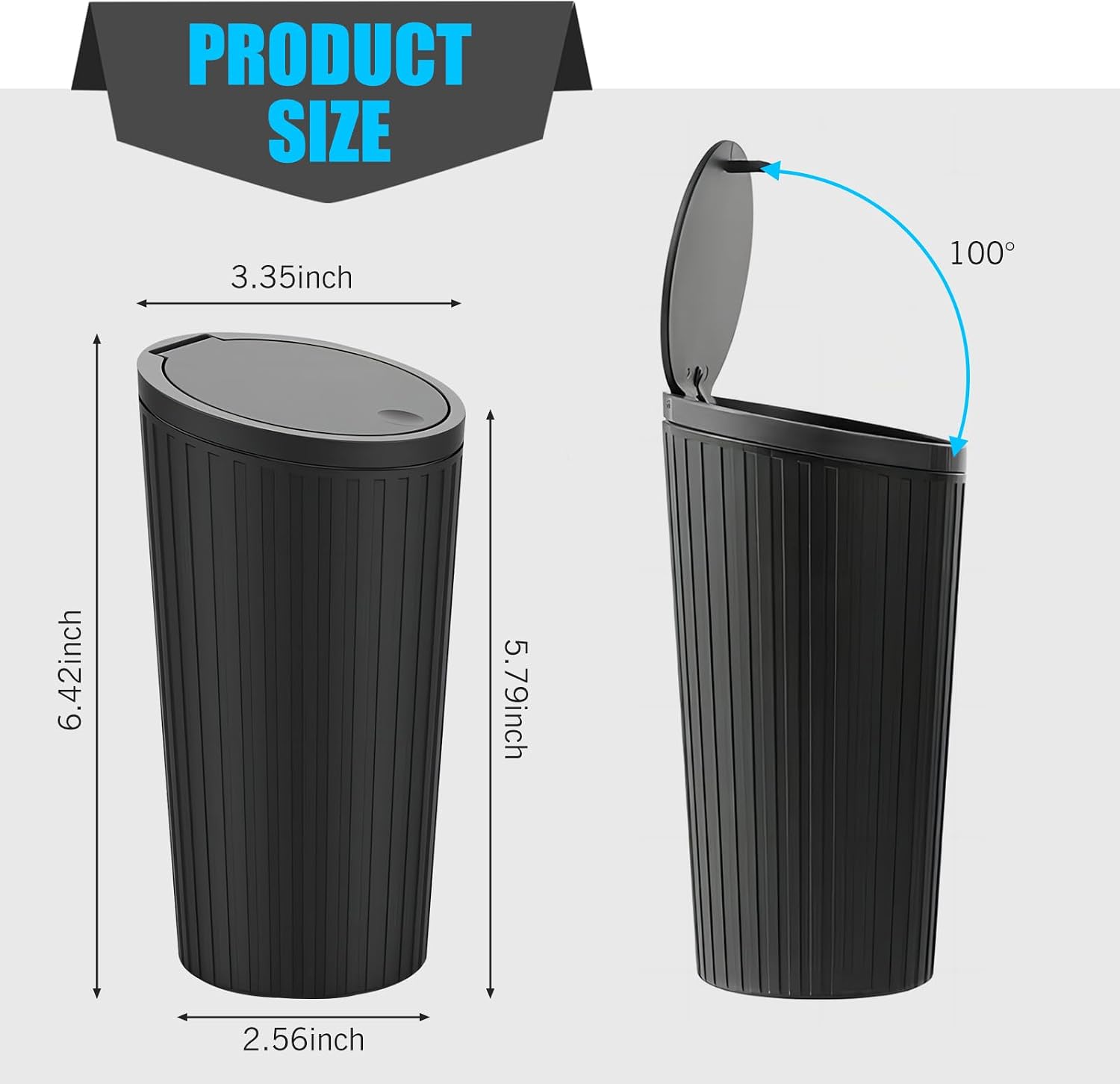 1 PC Car Trash Can with Lid, 6.4" x 2.5" Leak-Proof Sealed Isolation Odor Storage Bin for Cup Holders, Flip Lid One-Handed Operation Multi-Function Organizer, Universal for Cars Home (Black)