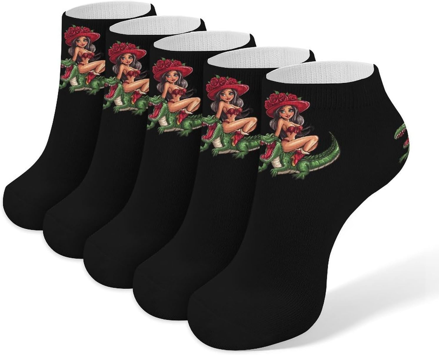 Women Riding Alligatores Ankle Socks No Show Socks Cushion Low Cut Socks 5 Pack