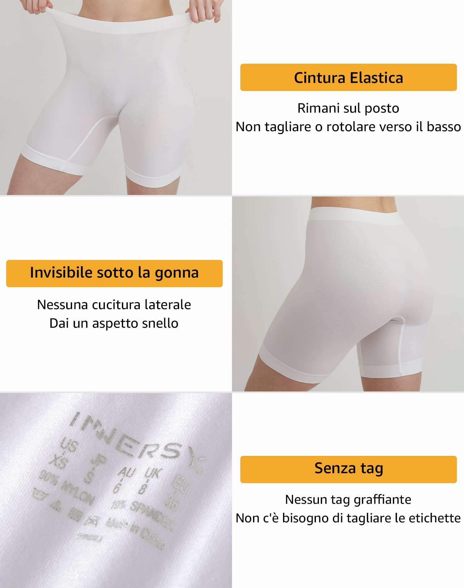 INNERSY Pantaloncini Sottogonna Donna Antisfregamento Leggings Corti Mutande Senza Cuciture Pacco da 3