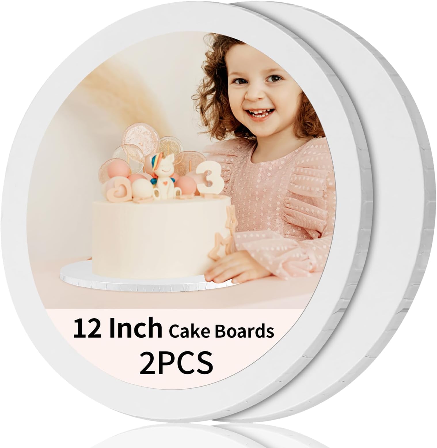 Cake Boards 12 Inch Round - Sturdy 1/2 Inch Cake Drum, 12 Inch Cake Boards,Corrugated Cake Base Cake Drums for Multi-Layer Cakes, White, 2 Pcs