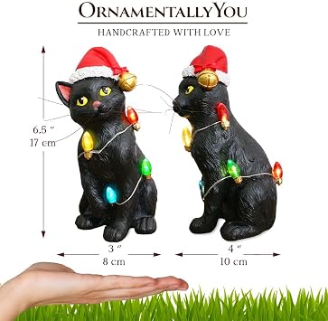 Festive Black Cat with LED Lights Figurine, 7 Cute Home Decor Statue