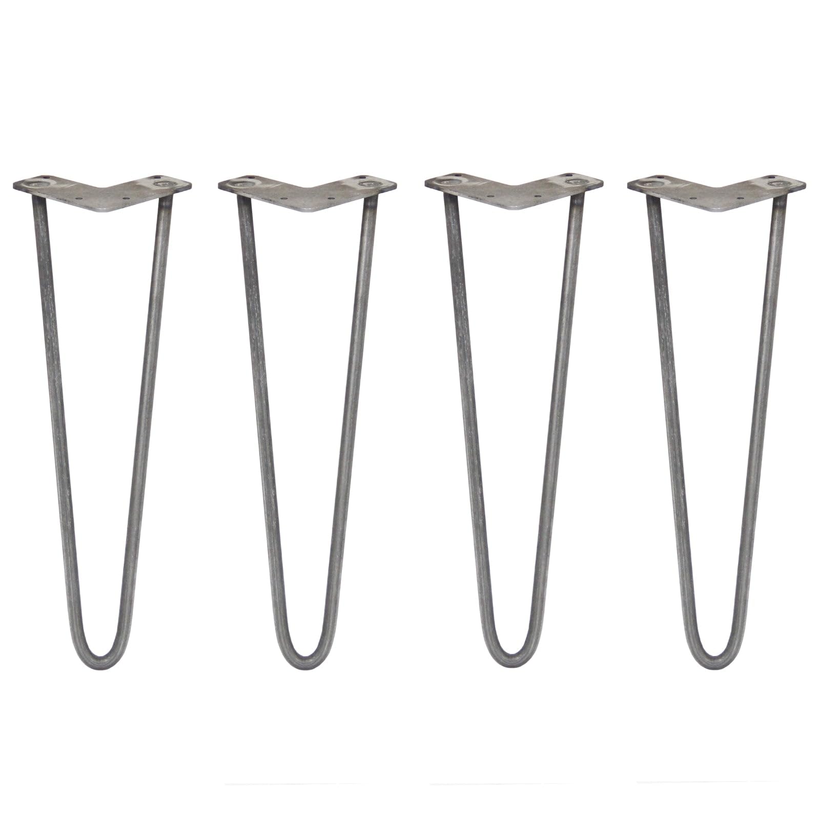 Monster Shop Hairpin Legs x 4 Table Legs Hair Pin Furniture 4Pcs Desk Bench Chair Metal Raw Steel 2 Prong Protector Feet | 16” 12mm…