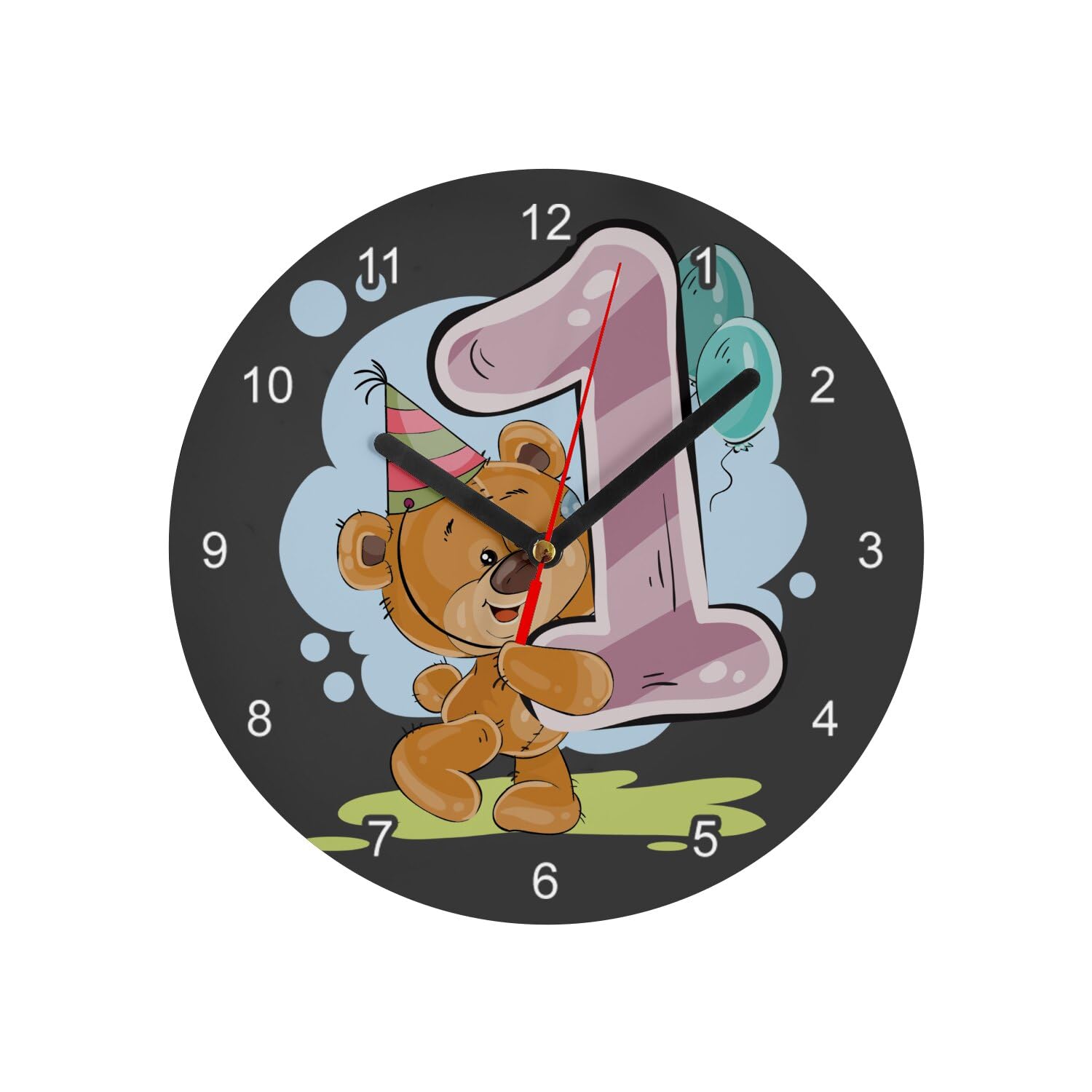 Horloge murale en verre anniversaire enfant avec dessin ourson noir