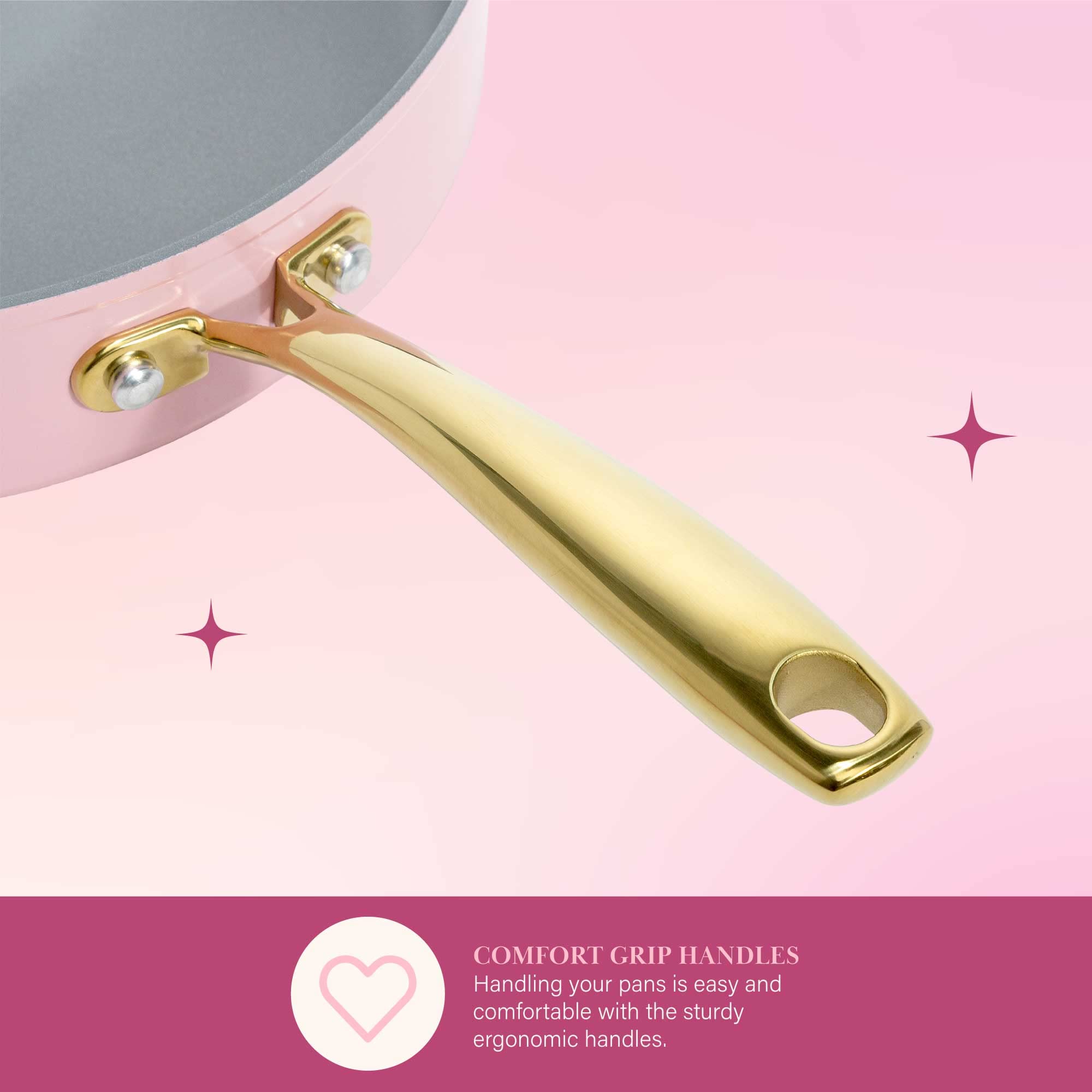 Paris Hilton Iconic Nonstick Pots and Pans Set, Multilayer Nonstick Coating, Matching Lids With