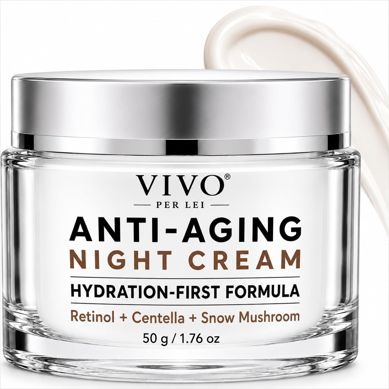 Anti Aging Night Cream - Hydration-First Formula - Non Greasy | Korean Skincare Inspired - with Snow Mushroom, Retinol, Centella, Polyglutamic & Hyaluronic Acid - Paraben Free - 1.7 Oz