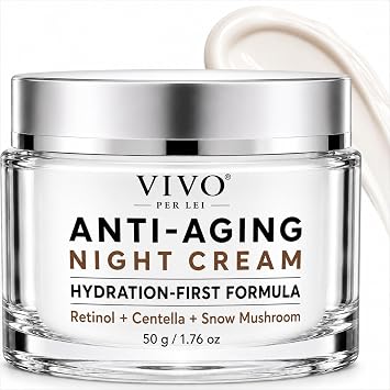 Vivo Per Lei Anti Aging Night Cream - Hydration-First Formula - Non Greasy | Korean Skincare Inspired - with Snow Mushroom, Retinol, Centella, Polyglutamic & Hyaluronic Acid - Paraben Free - 1.7 Oz