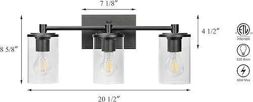 Miniatura 4 de XiNBEi Lighting XB-W1240-3-MB - Lámpara de pared moderna para interiores, color negro con cristal