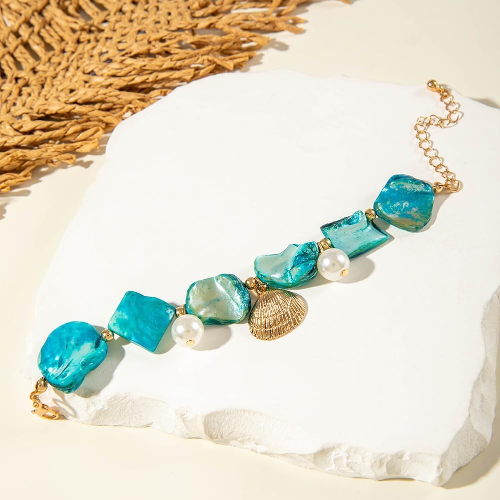 Chunky Irregular Seashell Pearl Bracelets for Women Hawaii Beach Sea Shells Coastal Conch Bracelet Trendy Tropical Pearls Statement Jewelry Gifts - Image 5