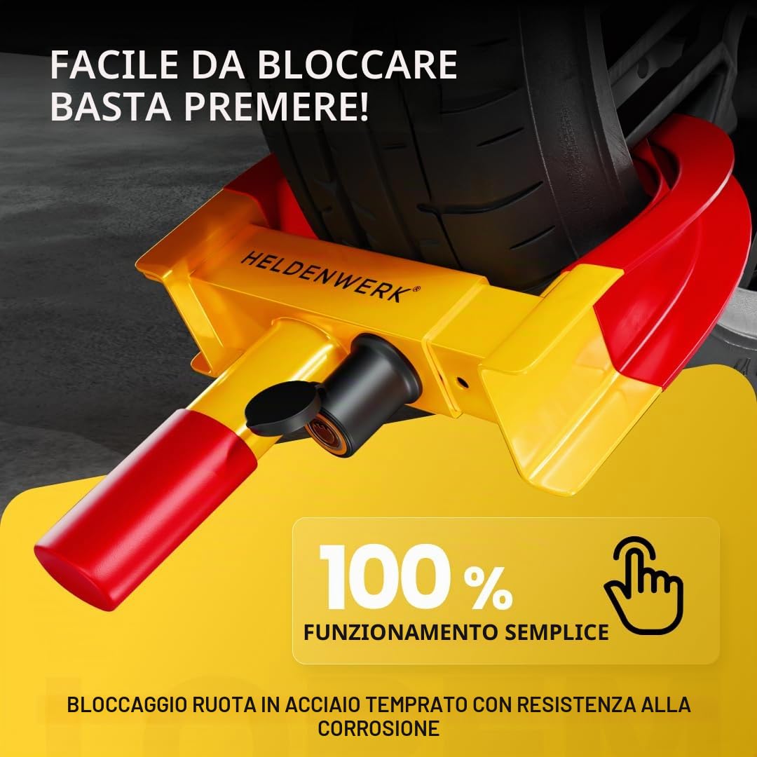 Heldenwerk Morsetto di parcheggio per ruota con serratura ad alta sicurezza e 3 chiavi rimorchi camper roulotte auto pneumatici
