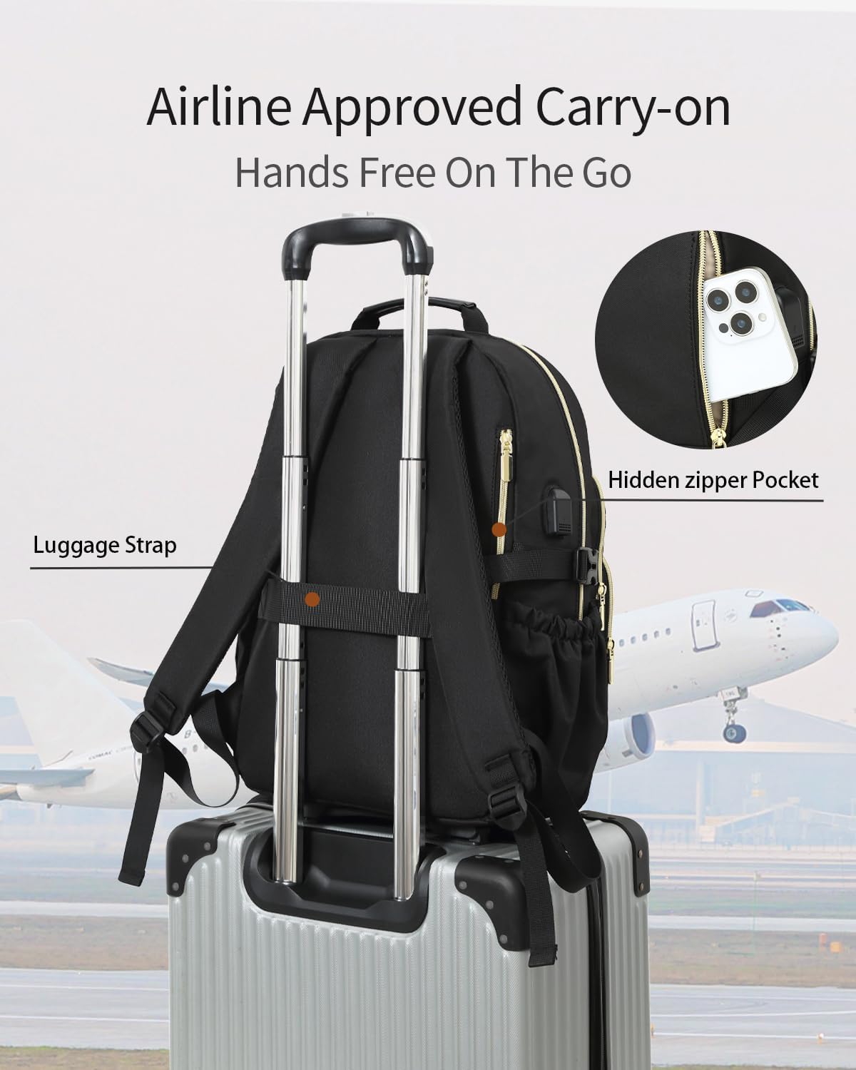 Backpack for Women Laptop Bag, Travel Backpacks Work Bags Adult School Bookbag for College Woman Teacher Nurse Office Commuter Carry On, Black