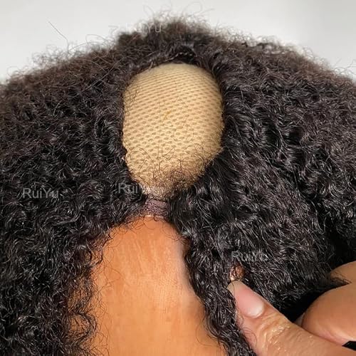 16Inch Afro Kinky Curly U Part Wigs Human Hair 150Density 4B/4C 2X4 No Leave Out Upgrade Upart Wig For Women Middle Part No Glue No Sew In Brazilian Glueless Natural Black Kinky Curly Clip In Half U Shape Wig Full Head #TOP5