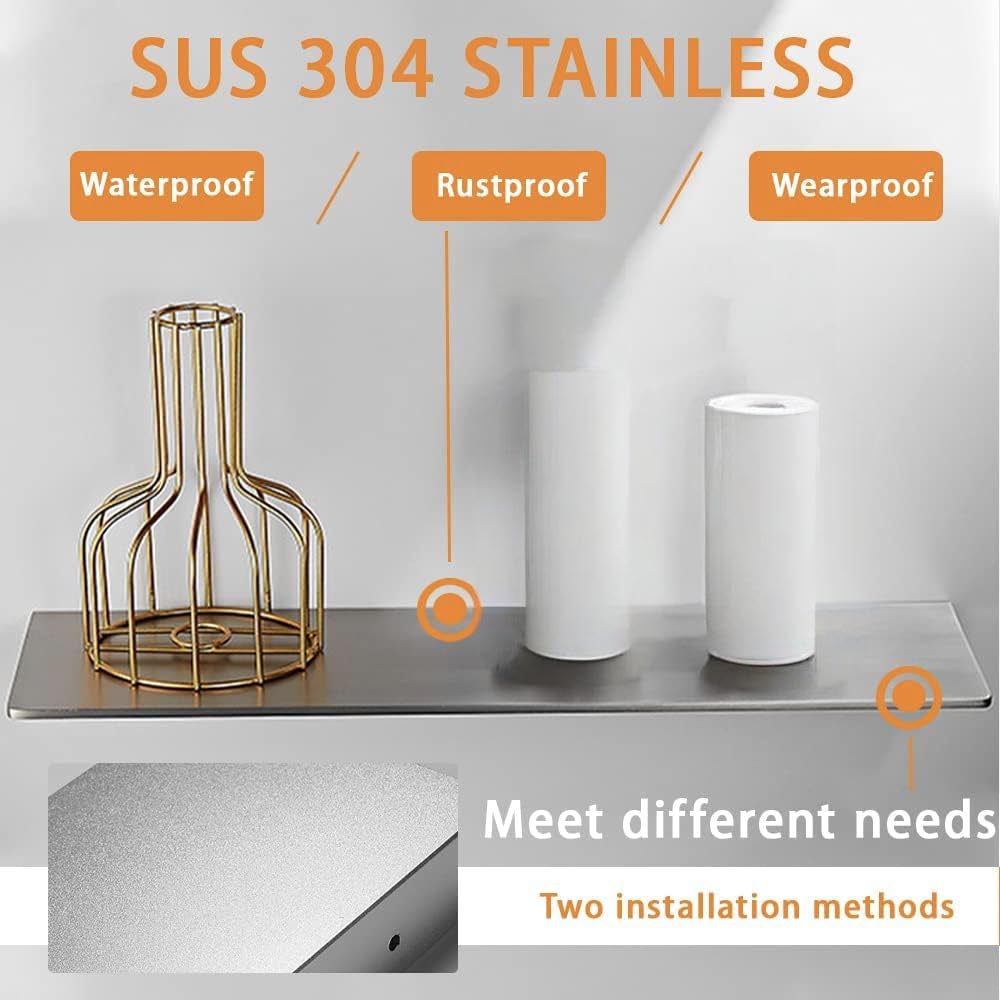 Duschablage Ohne Bohren SUS304 Edelstahl Badablage Gebürstet Selbstklebende für Badezimmer Schlafzimmer Küche Dusche Wandregal Wandmontage,Länge 30/40cm